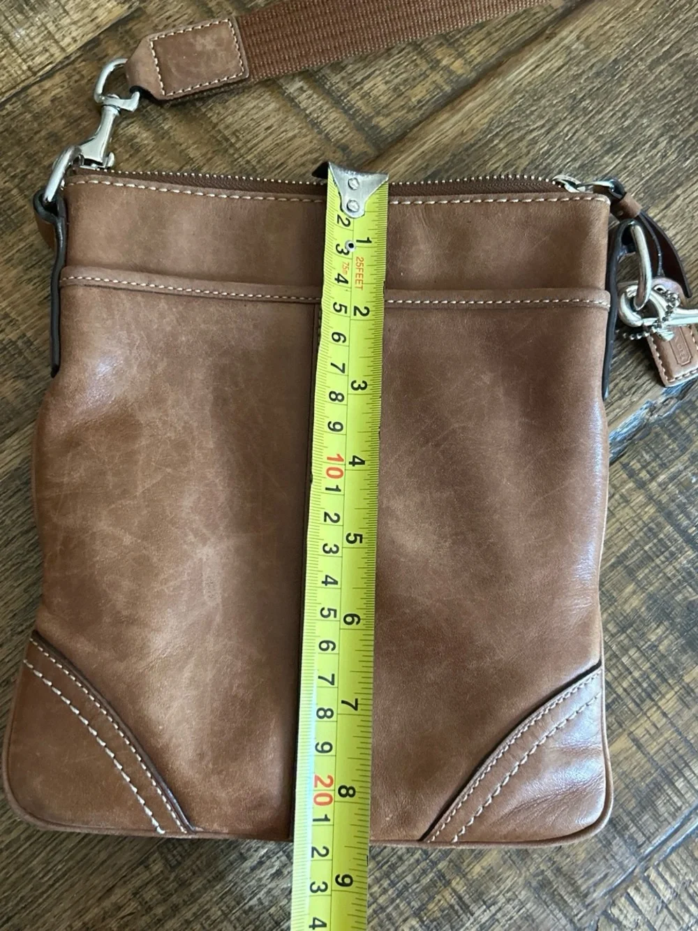 Coach Tan Leather Shoulder Pouch with Signature Tag